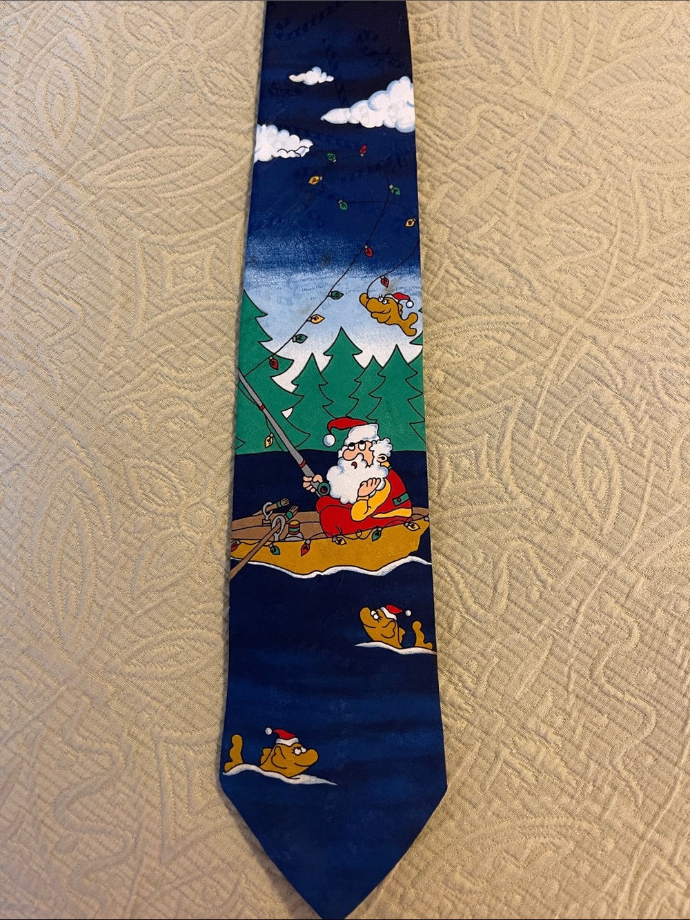 Hallmark Navy and Green Holiday Tie with Winter Tree Motif